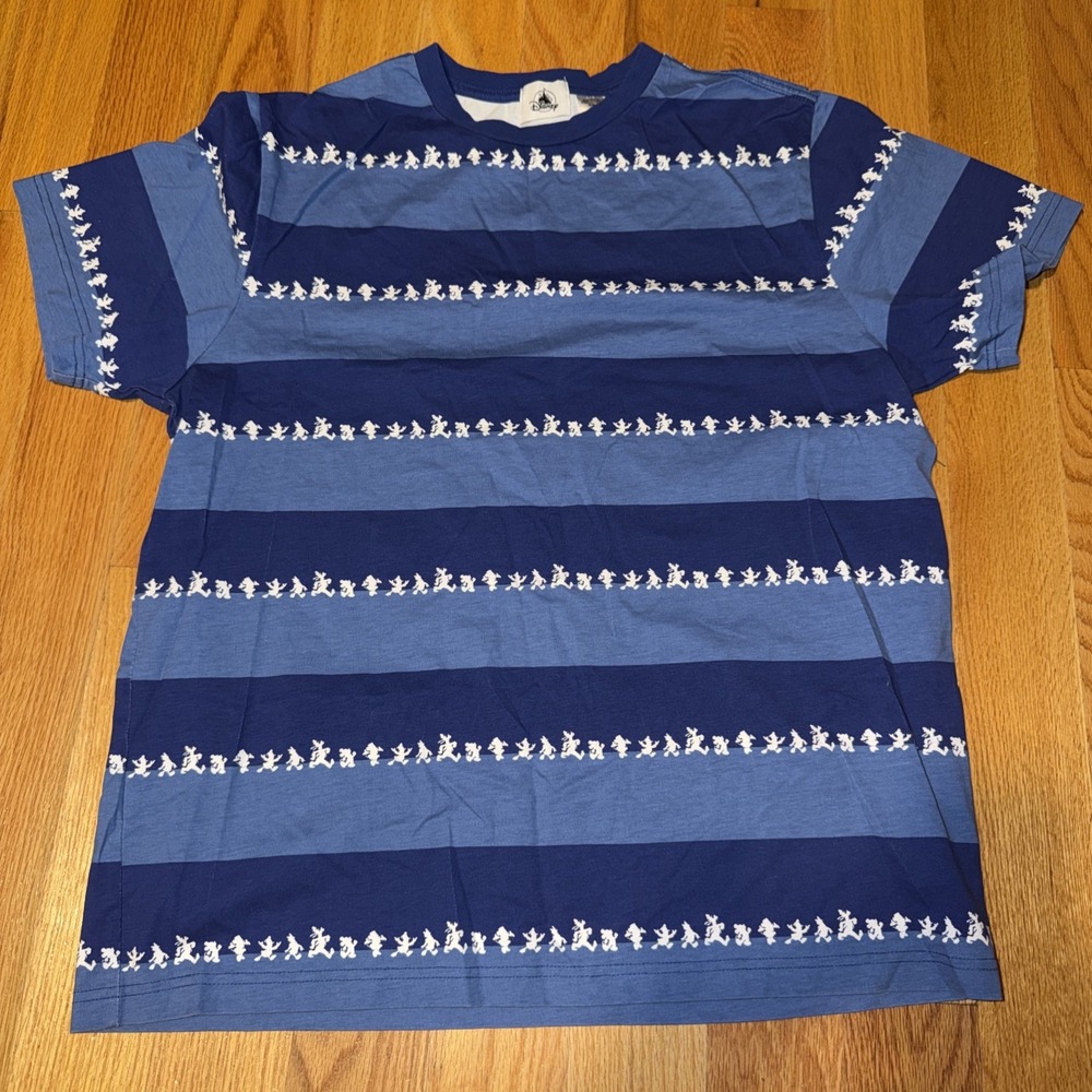 Disney Mickey Mouse Marching Silhouette Striped Shirt Blue Men's Vintage Style L